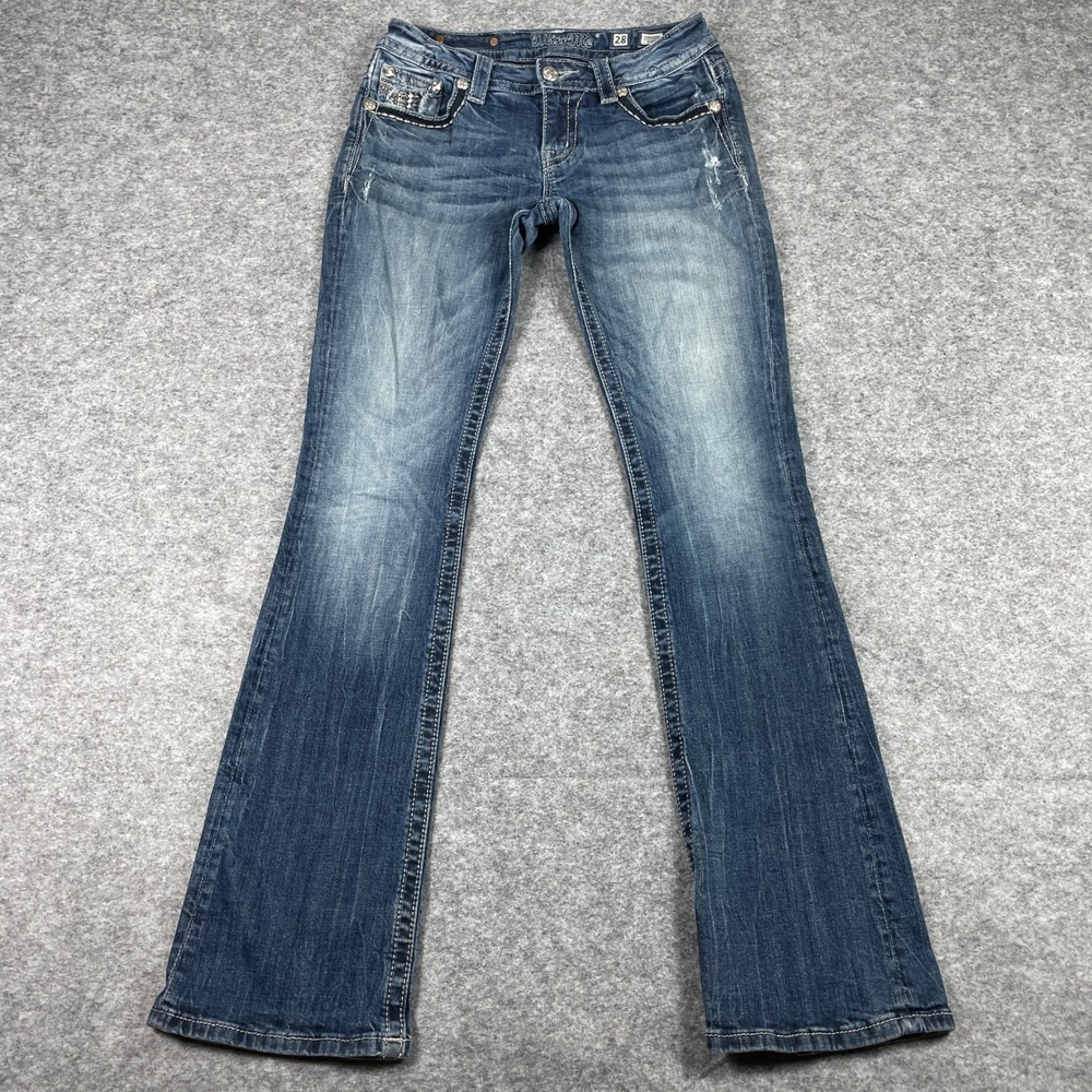 Miss Me Jeans Womens 28 (Fits 28x33) Blue‎ Signature Bootcut Embellished JP6360B